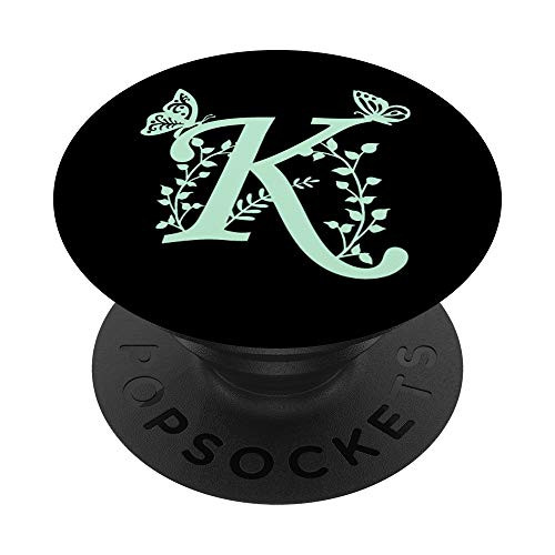 Black Mint Green Butterfly Letter K Initial Monogram PopSockets PopGrip- Swappable Grip for Phones  and  Tablets