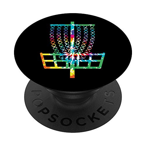 Retro Disc Golf Basket Hippie Rainbow Tie Dye Disc Golfer PopSockets PopGrip- Swappable Grip for Phones  and  Tablets