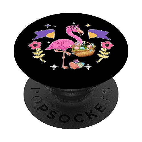 easter flamingo with Easter eggs basket love colorful egg PopSockets PopGrip- Swappable Grip for Phones  and  Tablets