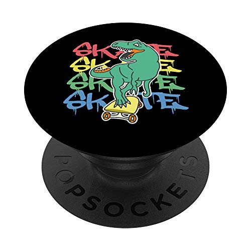 Skateboard T-Rex Skateboarding Dinosaur Retro Skater Skate PopSockets PopGrip- Swappable Grip for Phones  and  Tablets