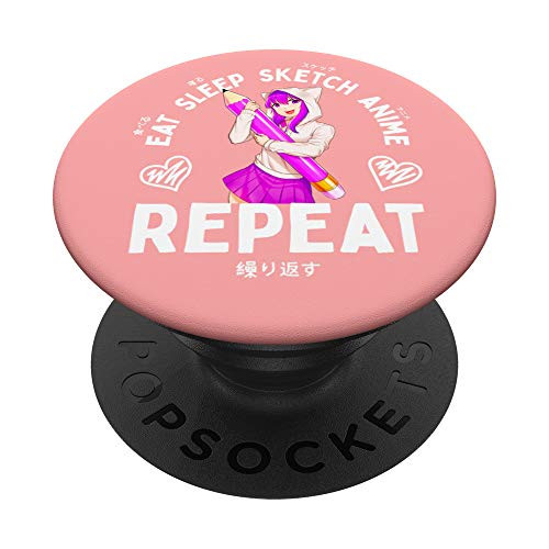 Anime and Sketching Eat Sleep Sketch Anime Repeat Drawing PopSockets PopGrip- Swappable Grip for Phones  and  Tablets