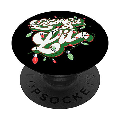 Let's Get Lit Funny Drinking Christmas Light Graphic PopSockets Grip and Stand for Phones and Tablets