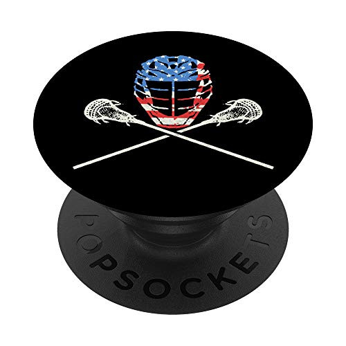 Lacrosse Helmet  and  Crossed Sticks Retro American USA Flag PopSockets Grip and Stand for Phones and Tablets