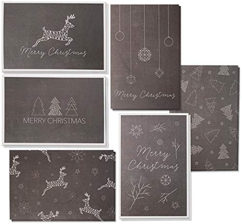 36-Pack Merry Christmas Greeting Cards Bulk Box Set - Winter Holiday Xmas Greeting Cards with Chalkboard Designs, Envelopes Included, 4 x 6 Inches