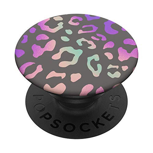 Rainbow Leopard Cheetah Gray PopSockets PopGrip- Swappable Grip for Phones  and  Tablets