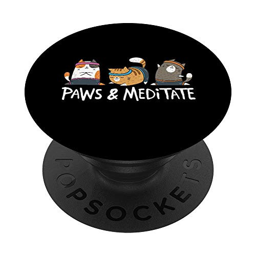 Yoga Cat Paws And Meditate Yoga Position Workout Gift PopSockets PopGrip- Swappable Grip for Phones  and  Tablets