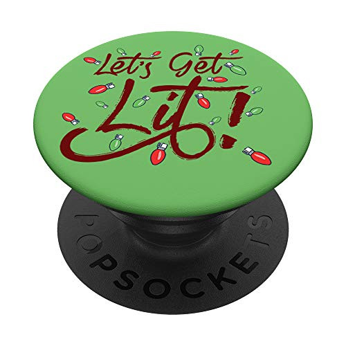 Let's Get Lit Funny Drinking Christmas Light Typography PopSockets Grip and Stand for Phones and Tablets