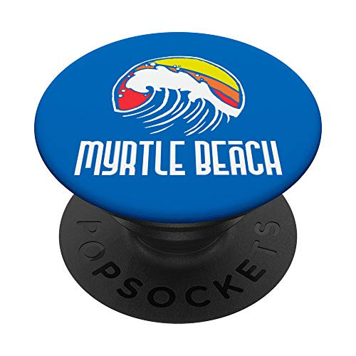 Myrtle Beach Vintage 80s Retro Surfing Beach Wave Graphic PopSockets Grip and Stand for Phones and Tablets