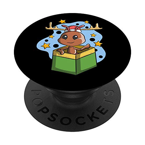 Christmas Ant In Wrapped Box Wearing Antlers PopSockets PopGrip- Swappable Grip for Phones  and  Tablets