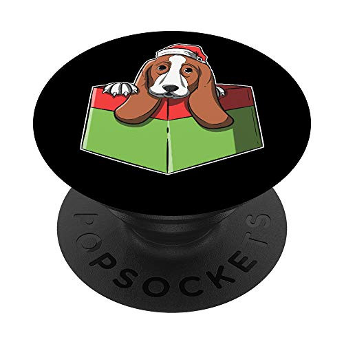 Christmas Basset Hound Image In Wrapped Present Box PopSockets PopGrip- Swappable Grip for Phones  and  Tablets