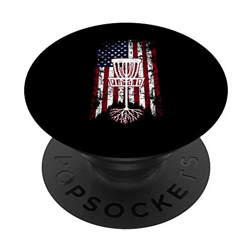 American Flag Disc Golf Basket With Roots Love Disc Golfing PopSockets Grip and Stand for Phones and Tablets
