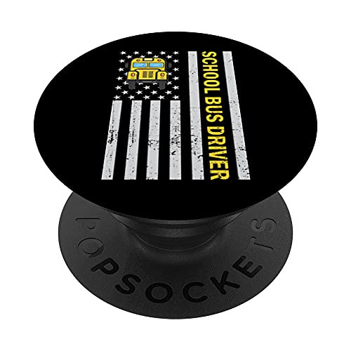 School Bus Driver American Flag PopSockets PopGrip- Swappable Grip for Phones  and  Tablets
