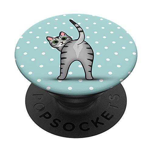 Cat Butt Teal Cartoon Graphics Funny Pattern For Cat Lovers PopSockets PopGrip- Swappable Grip for Phones  and  Tablets