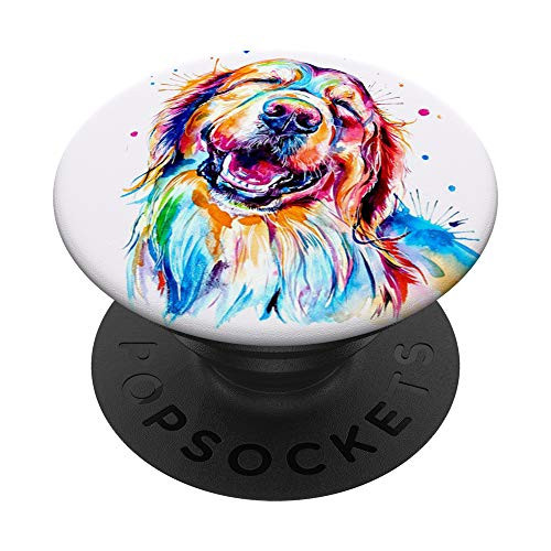 Golden retriever smiling watercolor PopSockets PopGrip- Swappable Grip for Phones  and  Tablets