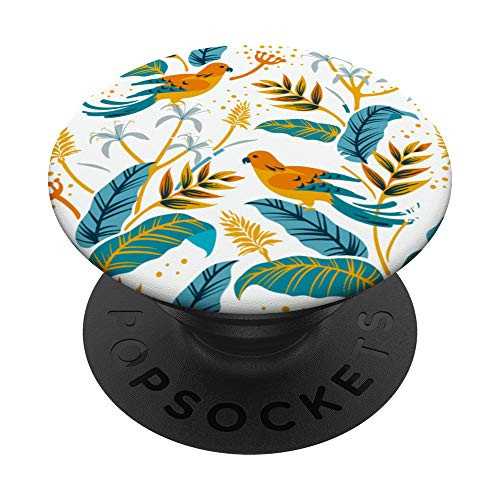 Teal orange flowers birds  and  leaves floral vintage pattern PopSockets Grip and Stand for Phones and Tablets