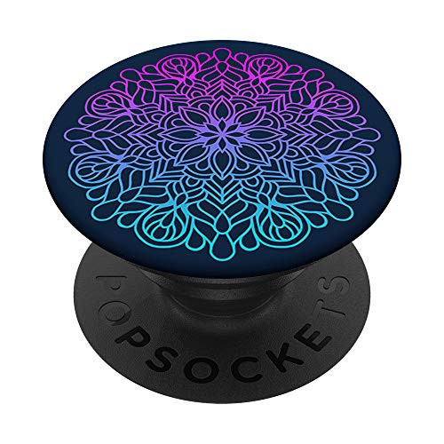 Retro Mandala Flower Floral Pattern Purple Blue Gradient PopSockets PopGrip- Swappable Grip for Phones  and  Tablets