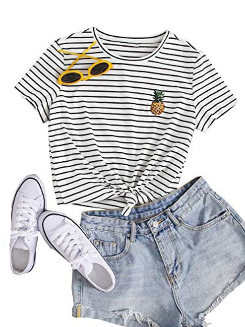 Romwe Women's Summer Short Sleeve Crew Neck Casual Basic T-Shirt Tee Tops White X-Large