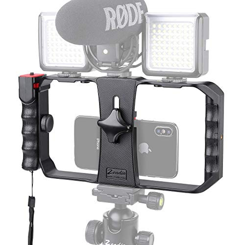 Zeadio Bluetooth Smartphone Video Rig- Wireless Grip Stabilizer Cellphone Tripod Mount Holder with Remote Shutter- Fits for All iPhone and Android Smartphones
