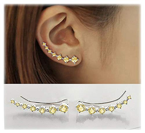 7 Crystals Ear Cuffs Hoop Climber S925 Sterling Silver Earrings Hypoallergenic Earring -Yellow- 7 Crystals Ear Cuffs Hoop Climber S925 Sterling Silver Earrings Hypoallergenic Earring -Yellow-