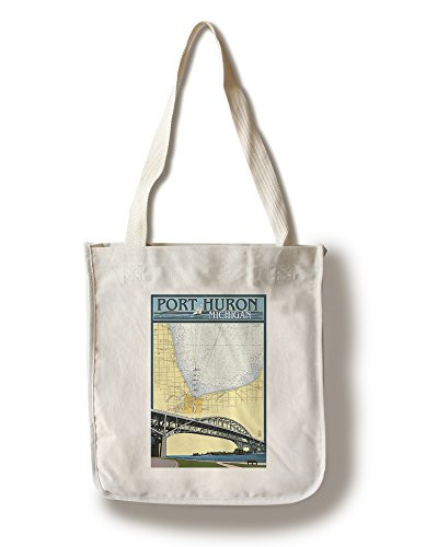 Lantern Press Port Huron- Michigan- Nautical Chart -100 percent Cotton Tote Bag- Reusable-