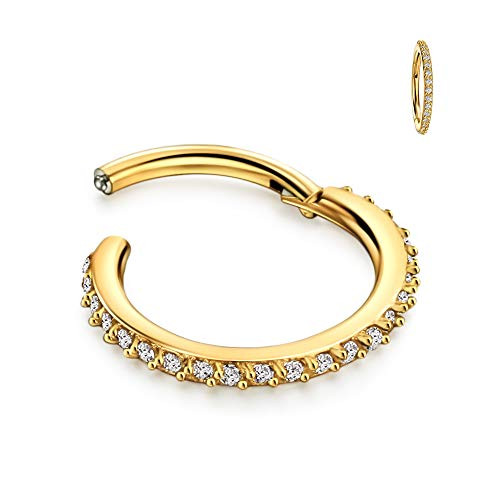 6mm Cartilage Earring Hoop 16g Nose Hoop Nose Rings 16 Gauge Cubic Zirconia 14k Gold Huggie Earrings for Women Tragus Daith Helix Rook Piercing Jewelry 316L Surgical Steel Small Huggie Hoop Clicker