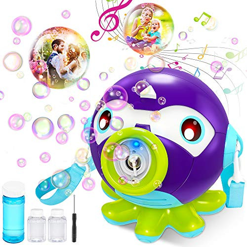 VATOS Bubble Machine Blower for Kids Toddlers - Octopus Automatic Portable Bubble Maker with Music  and  Light 3000Plus Bubbles per Min | Bubble Toys with 160ml Bubble Solution for Party Outdoor Indoor