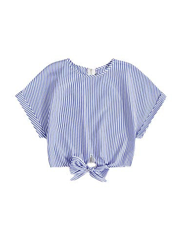 Floerns Women's Striped Knot Front Short Sleeve Zipper Back Crop Tops Blouse Blue XS