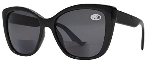 Women Bifocal Reading Sunglasses Reader Glasses Cateye Jackie O Style -Black Plus4.00-