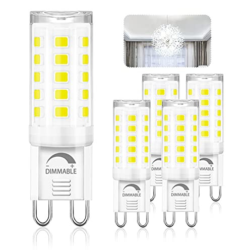 Winshine G9 LED Bulb Dimmable 6000K Daylight 4W- 40Watt G9 Halogen Equivalent G9 Bi Pin Base-T4 Chandelier Lighting No-Flicker Light Bulb 120V AC 5 Pack