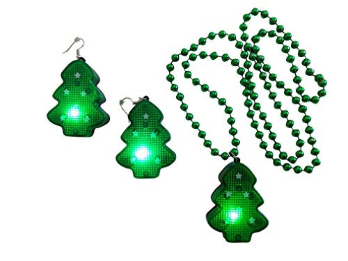 Christmas Tree LED Flashing Earrings and Necklace Set -Green-