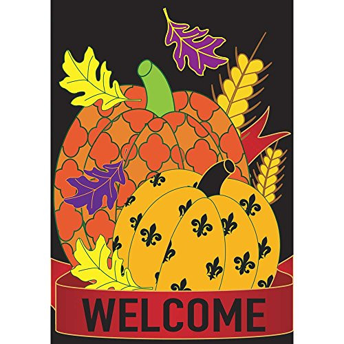 Welcome Pumpkin Patch Fleur de Lis 18 x 13 Rectangular Double Applique Small Garden Flag