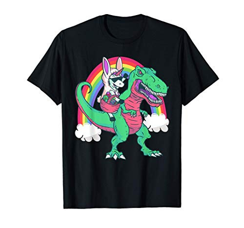 Unicorn Riding T rex Dinosaur Easter Bunny Basket Boys Kids T-Shirt