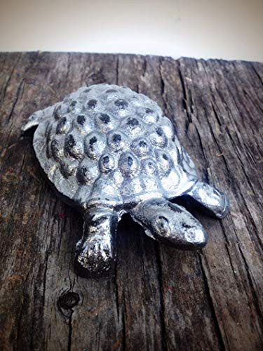 Cast Iron Turtle Garden Figure - Animal Statue for Patio Planter or Pot Accent - Antique Silver