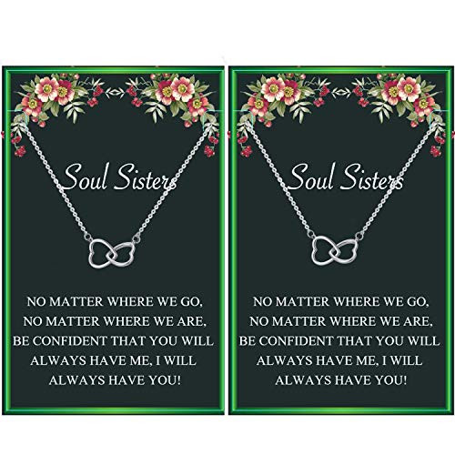 Soul Sister Necklace-BFF Necklace for 2-Two Interlocking Infinity Double Heart Necklace Sister Birthday Gift for Women Girls