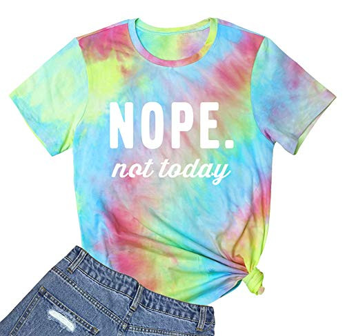 YITAN Women Cute Graphic Tees Tie Dye T-Shirts Red Yellow Blue Medium