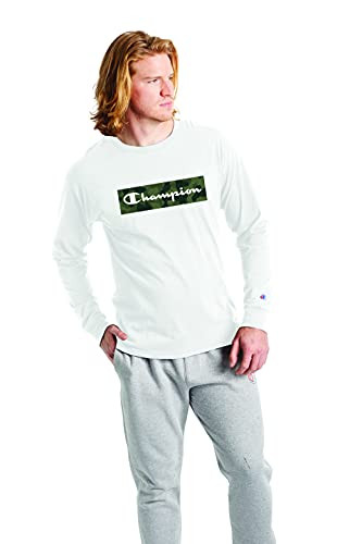 Champion Men's Classic Long Sleeve Tee- Graphic Script- White-586212- XX-Large