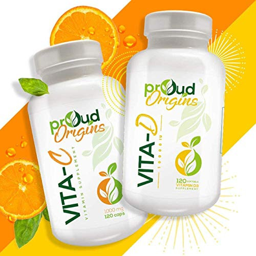 Proud Origins -Immune Support Pack- Vitamin C Plus D3 Supplement - Support Immune System  and  Overall Muscle Heatlh - 2 Pack Vitamin C 1000mg 120 Capsules and Vitamin D 10000IU 120 Softgels