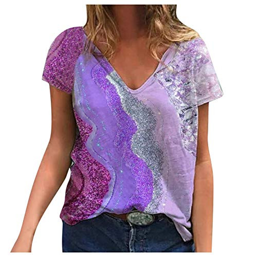 Women's Blouse- Plus Size Women Short Sleeve Printed V-Neck Tops Tee T-Shirt Blouse