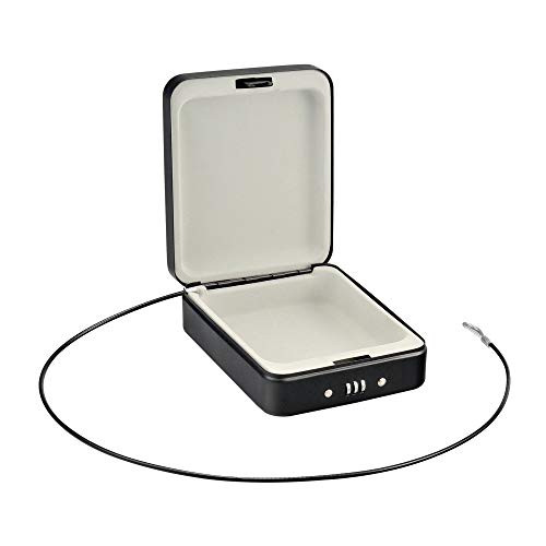 Portable Safe Combination Lock Box with 4-feet Security Cable- Steel Security Lock Box- Black