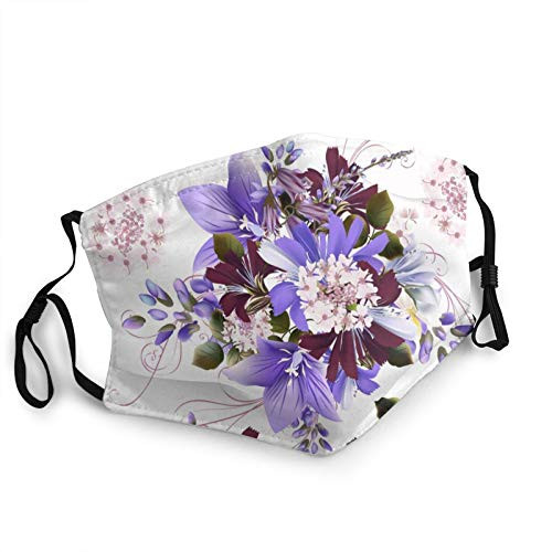 Protective Face Mask-Purple Flowers Safety Masks Outdoor Washable Reusable Dust Mouth Cover Adjustable Face Scarf With Elastic Strap