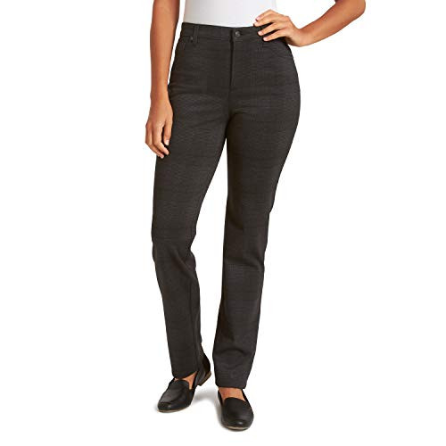 Gloria Vanderbilt Women's Amanda Ponte High Rise Knit Pant- Heather Grey Sheffield Plaid- 16 Petite Regular