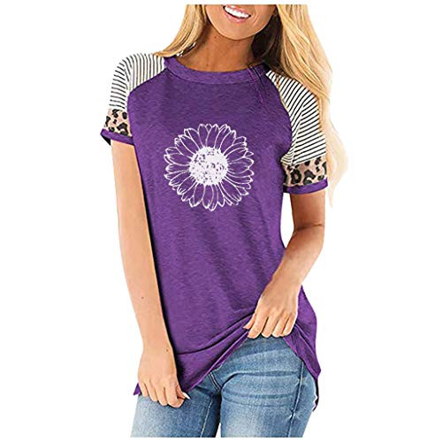 AODONG Womens Short Sleeve Tops- Tee Tops Loose T-Shirts Casual Printing Short Sleeves O-Neck Tops Funny Shirts Purple