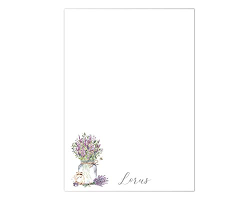 Personalized Notepad - LAVENDER - Stationery 4.24x5.5 or 5x7 Notepad - rustic painted purple flower watercolor notes - Personalized Teacher Note pad - Personalized Stationery