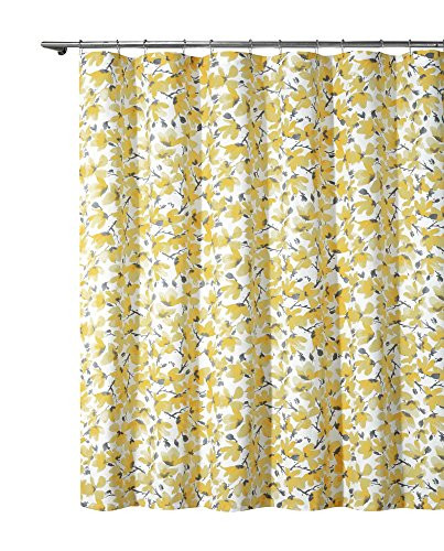 Vera Neumann Margery Floral Print Mildew Resistant Fabric Shower Curtain Liner for Bathroom Waterproof | Water Repellent & Antibacterial - Assorted Colors 70 X 72 Inch Grey & Yellow