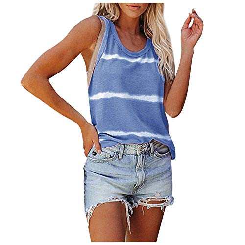 Kinsaiy Tank Tops for Womens Summer Vest Top Stripes V-Neck Sleeveless Tees Shirt Plus Size Loose Workout Top Blouses