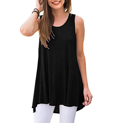 AWULIFFAN Women's Summer Sleeveless T-Shirt Short Sleeve Sleepwear Tunic Tops Blouse Shirts?Black-Medium?