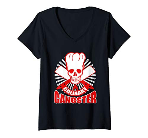 Womens Culinary Gangster Chef Cooking Kitchen Food Master Gift V-Neck T-Shirt