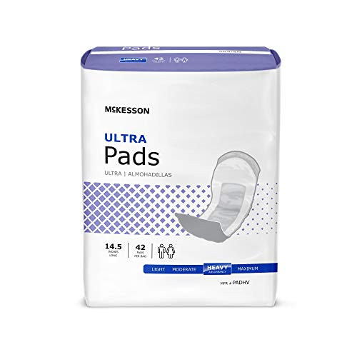 McKesson Ultra Unisex Incontinent Pad Contoured 14.5inch L PADHV- Heavy- 42 Ct