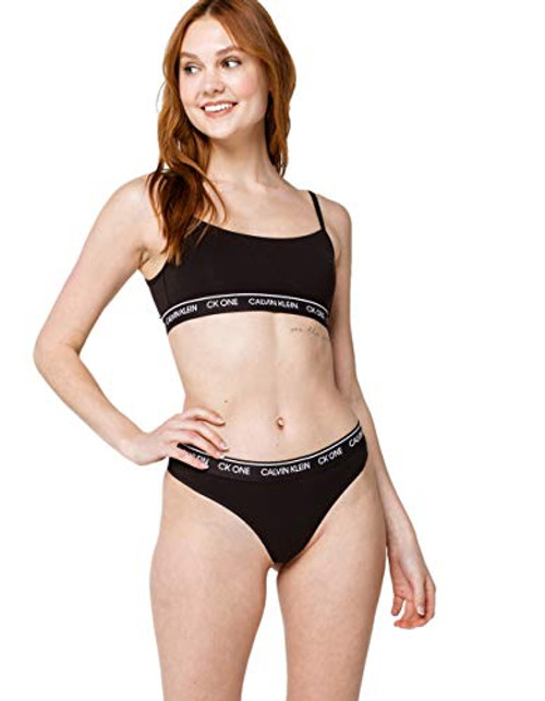 Calvin Klein Women's CK One Cotton Thong Panty- Black- Medium