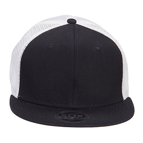 Mesh Premium Snapback Flat Bill Cap - BlkBlk White OSFM
